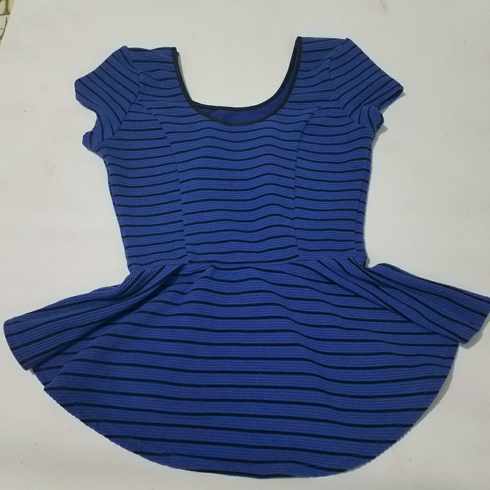 xhilaration black and blue striped peplum top xs